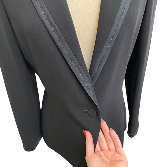 Silk Blazer With Rhinestone & Square Neck Structured Blouse Two Piece Set - Picture 7 of 15